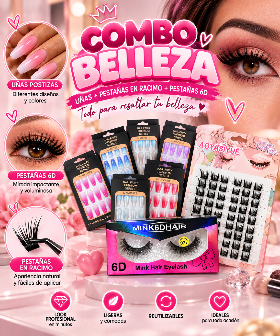 COMBO LOOK ENCANTADO PESTAÑAS + UÑAS