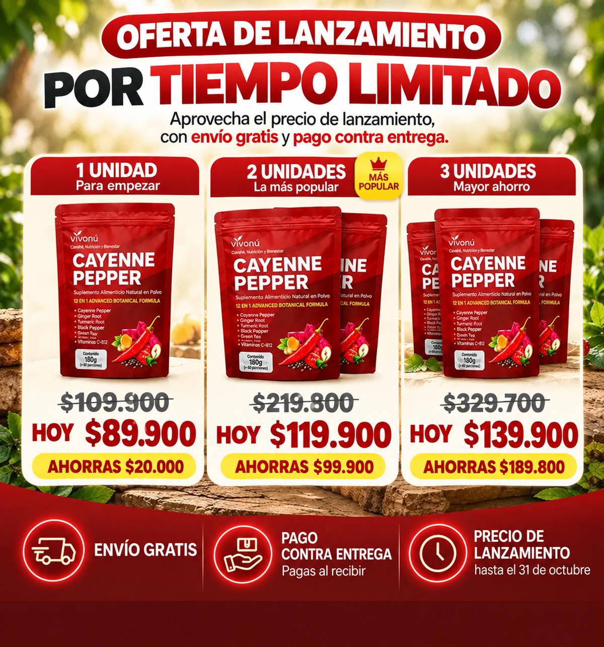 Ofertas Cayenne Pepper: 1, 2 y 3 bolsas